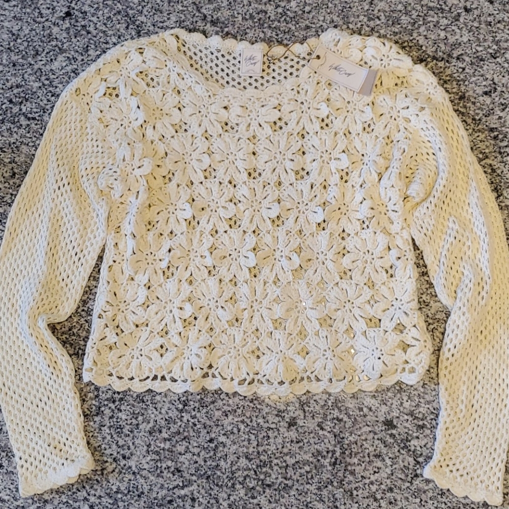 NWT! Cream crochet sweater